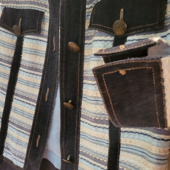 Doncaster women's size 8 sport 100% silk striped with denim trimmed jacket - Picture 15 of 16